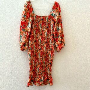 Long sleeve Smocked Midi Floral Dress